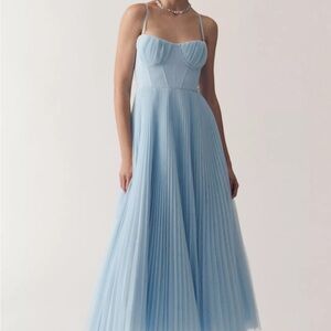 HUTCH Amara Corset Pleated Tulle Fit & Flare Midi Dress